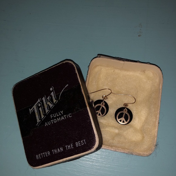 Gold Peace Sign Earrings - Picture 2 of 2